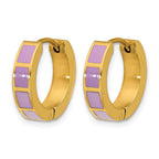 Stainless Steel Gold-Tone Enamel Polished Hinged Hoop Earrings for Women