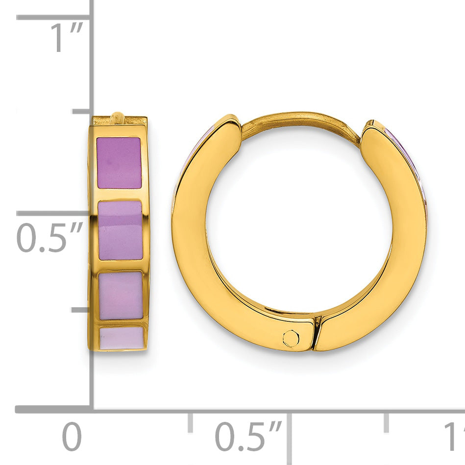 Stainless Steel Gold-Tone Enamel Polished Hinged Hoop Earrings for Women