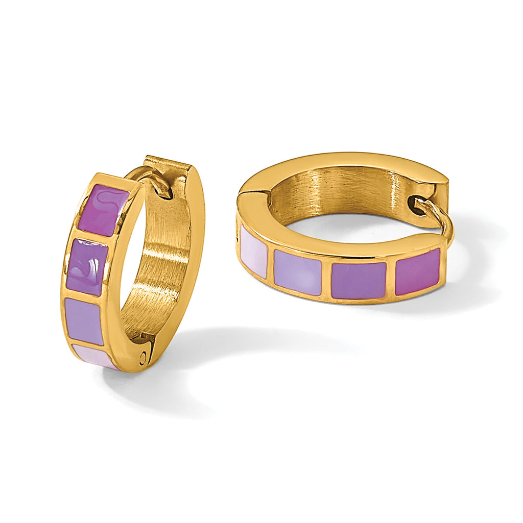 Stainless Steel Gold-Tone Enamel Polished Hinged Hoop Earrings for Women