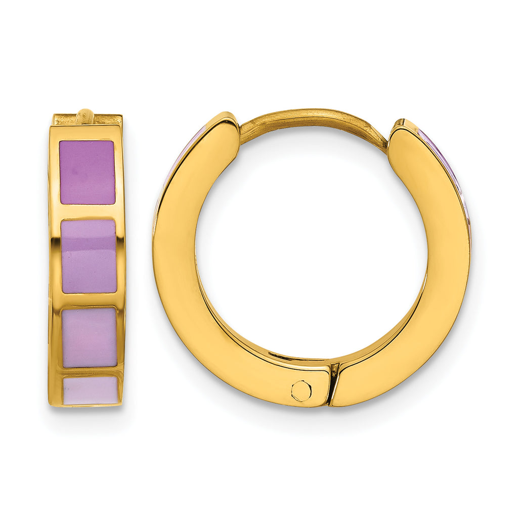 Polished Gold-Tone Stainless Steel Hoop Earrings 4mm Purple