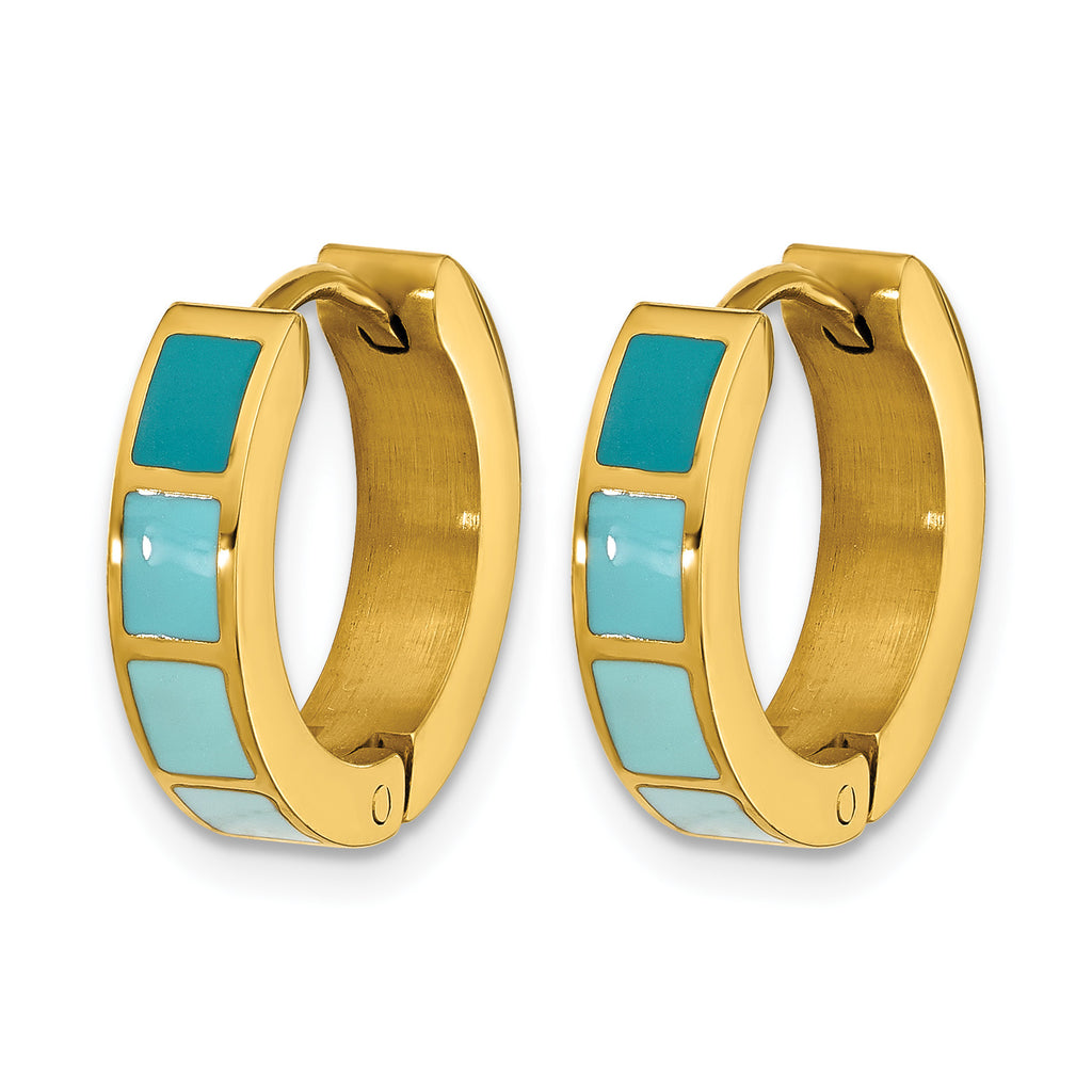 Stainless Steel Gold-Tone Enamel Polished Hinged Hoop Earrings for Women