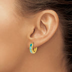Stainless Steel Gold-Tone Enamel Polished Hinged Hoop Earrings for Women