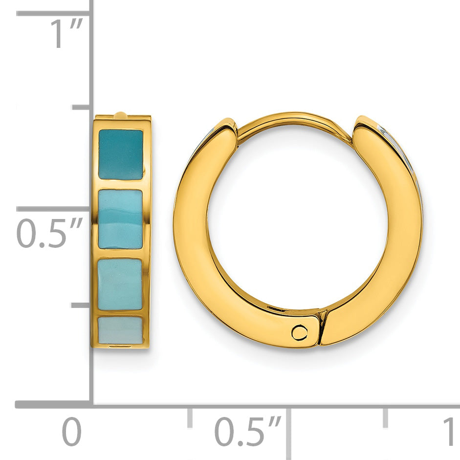 Stainless Steel Gold-Tone Enamel Polished Hinged Hoop Earrings for Women