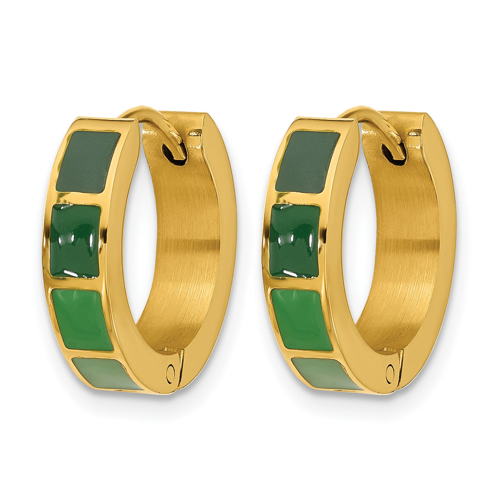 Stainless Steel Gold-Tone Enamel Polished Hinged Hoop Earrings for Women