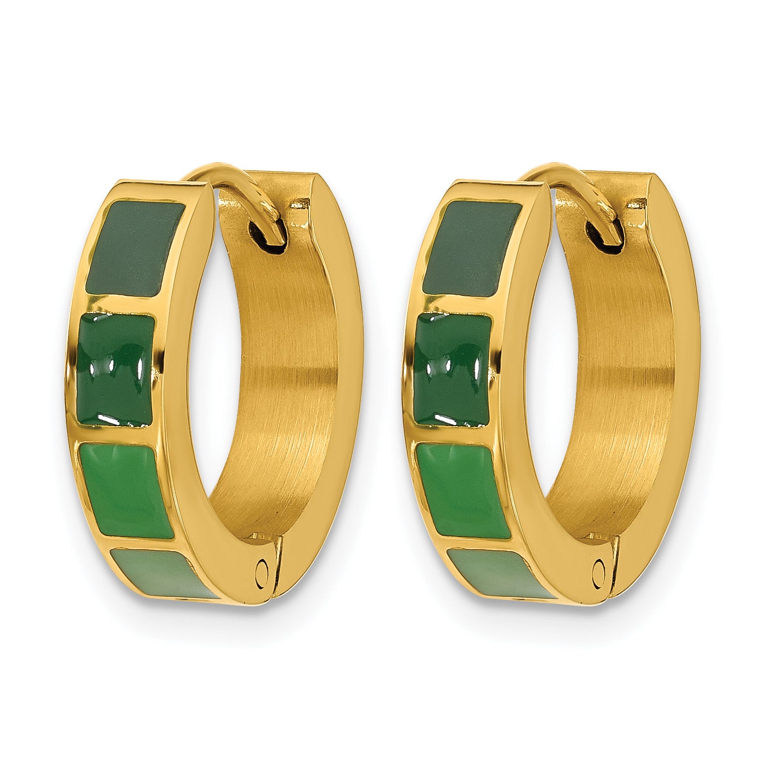 Stainless Steel Gold-Tone Enamel Polished Hinged Hoop Earrings for Women