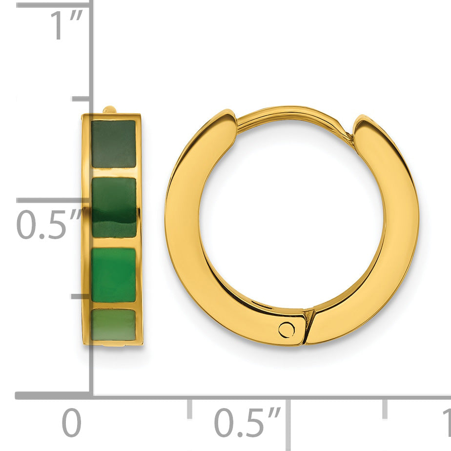 Stainless Steel Gold-Tone Enamel Polished Hinged Hoop Earrings for Women