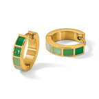 Stainless Steel Gold-Tone Enamel Polished Hinged Hoop Earrings for Women