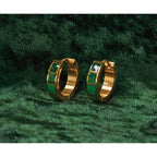 Stainless Steel Gold-Tone Enamel Polished Hinged Hoop Earrings for Women