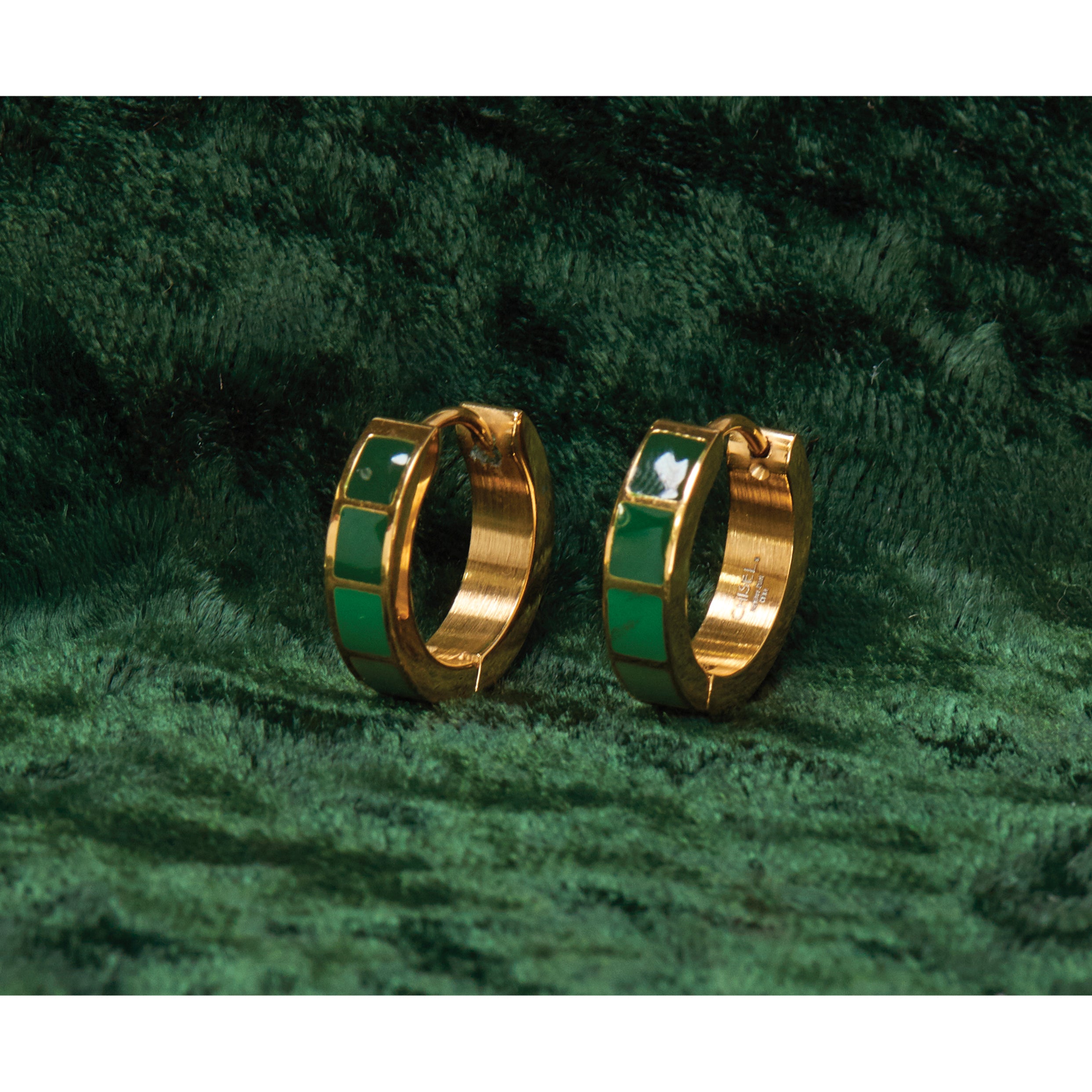 Polished Gold-Tone Stainless Steel Hoop Earrings 4mm Green