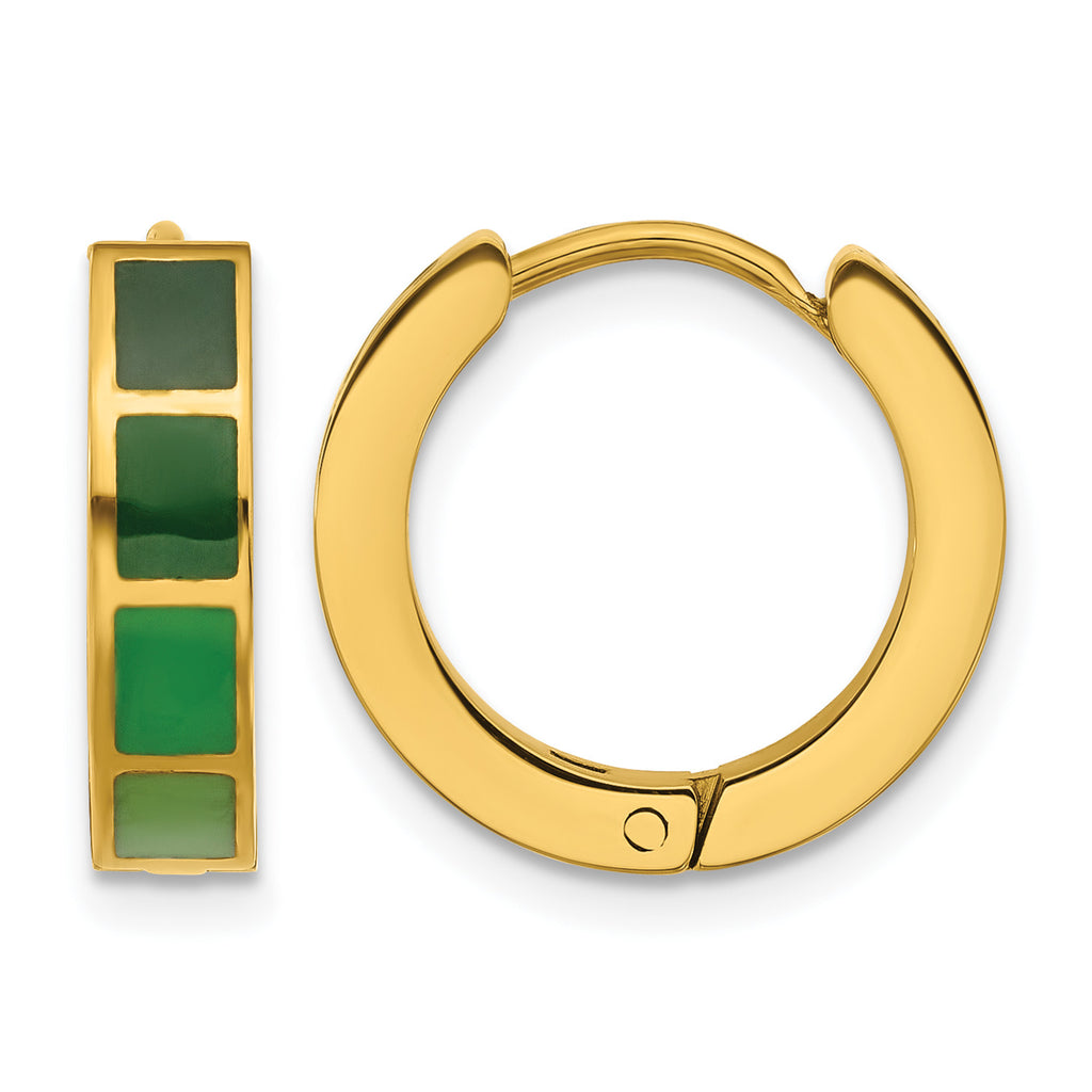 Stainless Steel Gold-Tone Enamel Polished Hinged Hoop Earrings for Women
