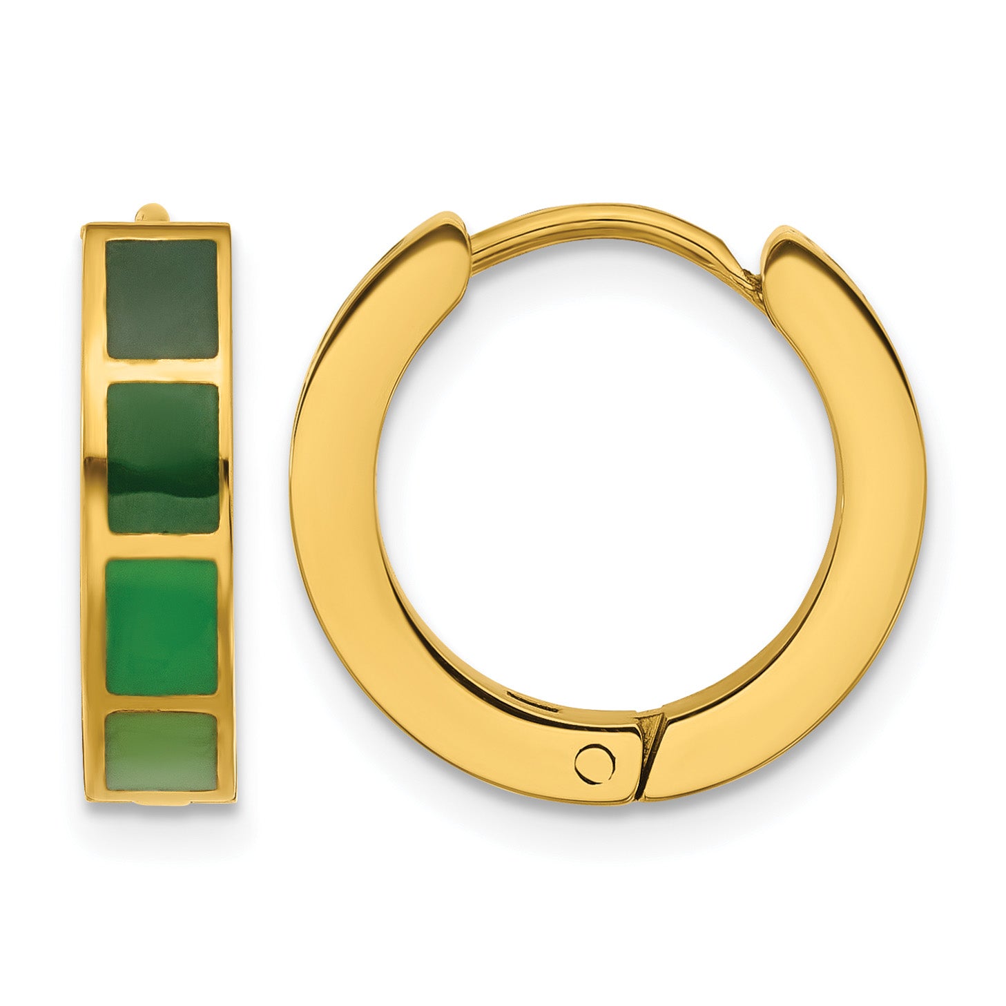 Stainless Steel Gold-Tone Enamel Polished Hinged Hoop Earrings for Women