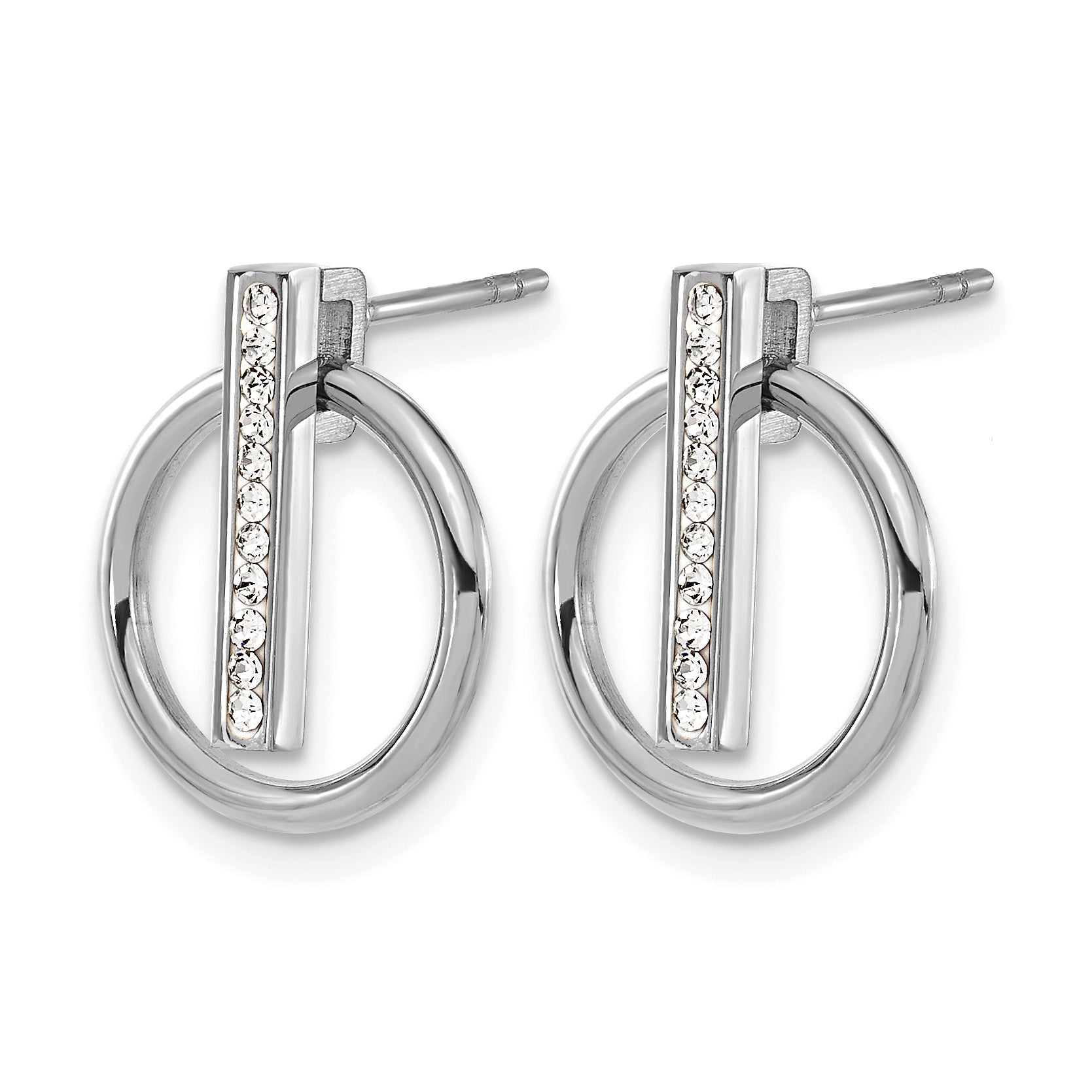 Stainless Steel Polished Crystal Button Earrings for Women