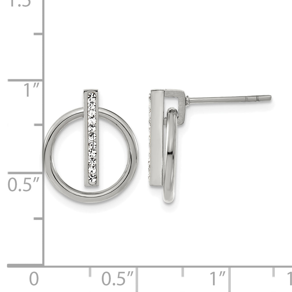 Stainless Steel Polished Crystal Button Earrings for Women