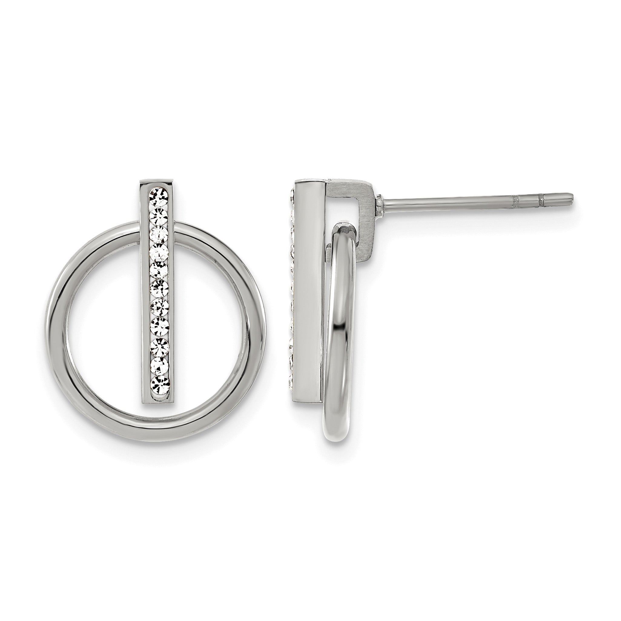 Stainless Steel Polished Crystal Button Earrings for Women
