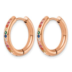 Stainless Steel Rose Gold-Tone Hinged Multi-color Cubic Zirconia Huggie Hoop Earrings for Women