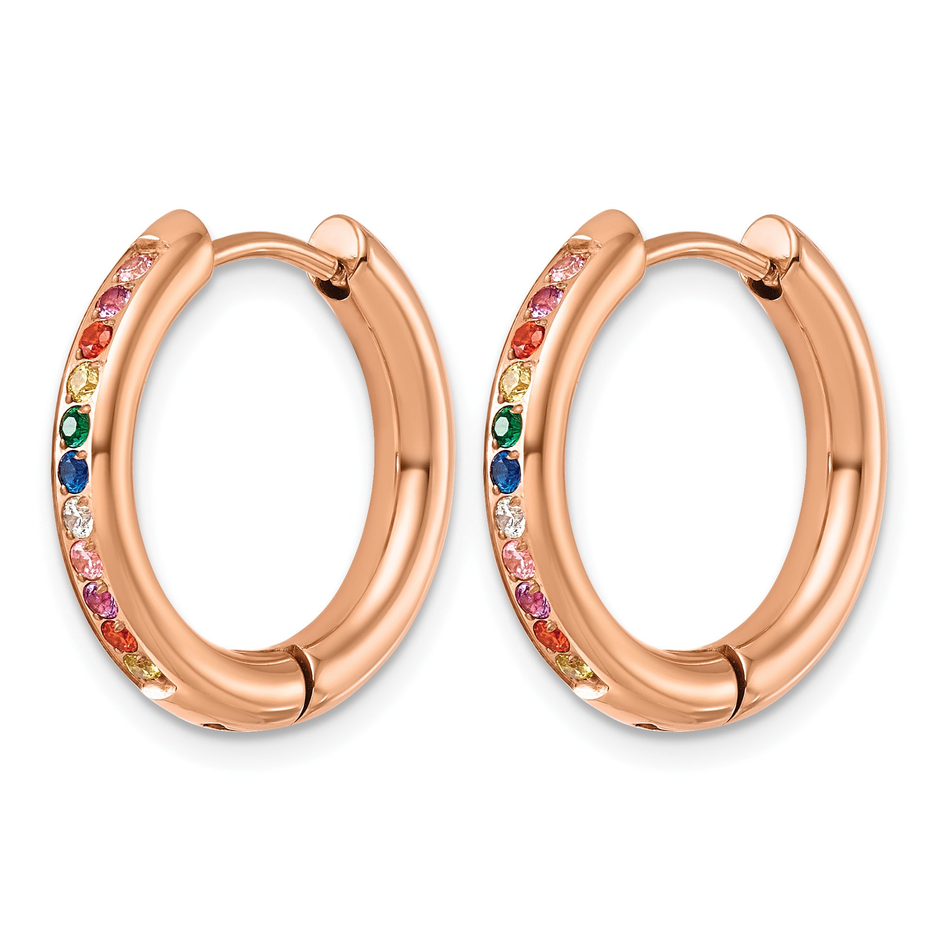 Stainless Steel Rose Gold-Tone Hinged Multi-color Cubic Zirconia Huggie Hoop Earrings for Women