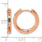 Stainless Steel Rose Gold-Tone Hinged Multi-color Cubic Zirconia Huggie Hoop Earrings for Women