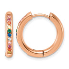 Stainless Steel Rose Gold-Tone Hinged Multi-color Cubic Zirconia Huggie Hoop Earrings for Women