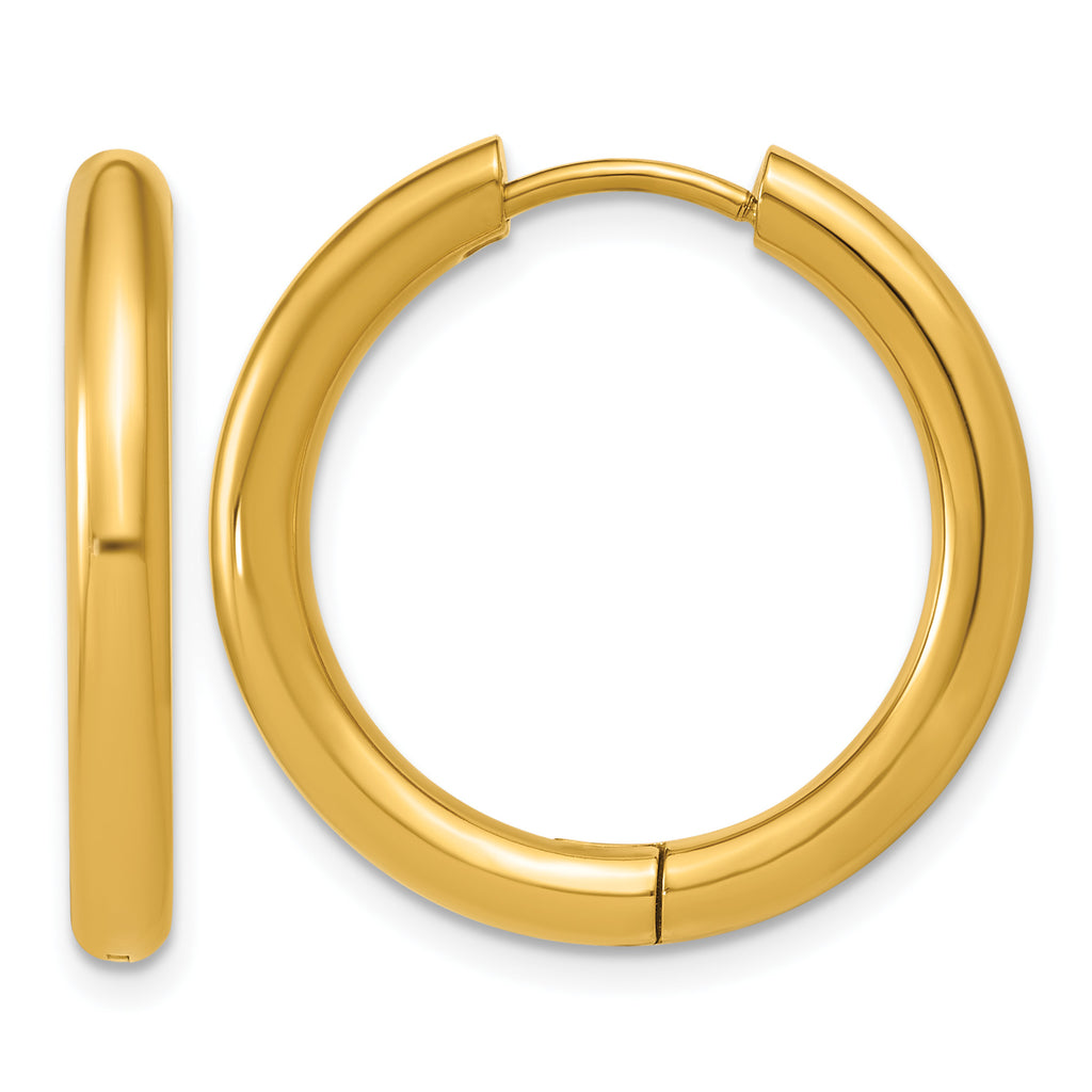 Stainless Steel Gold-Tone Hinged Huggie Hoop Earrings for Women