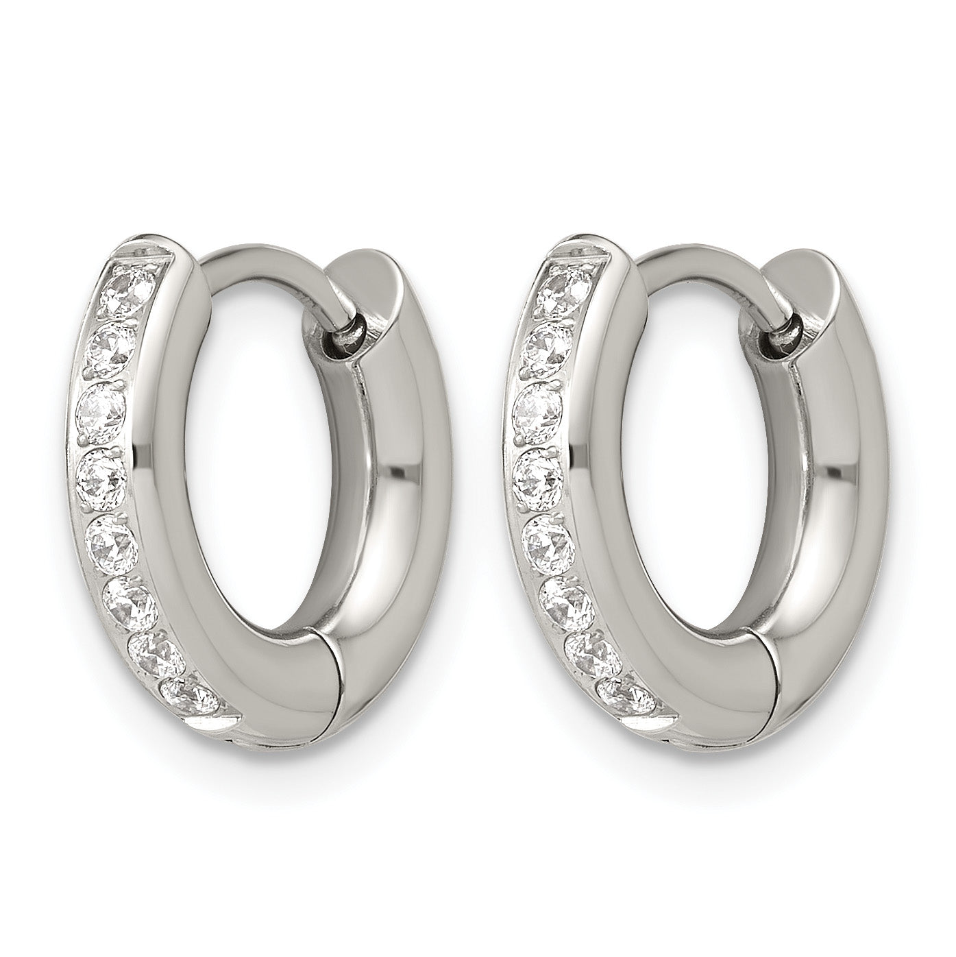 Stainless Steel Hinged Cubic Zirconia Huggie Hoop Earrings for Women