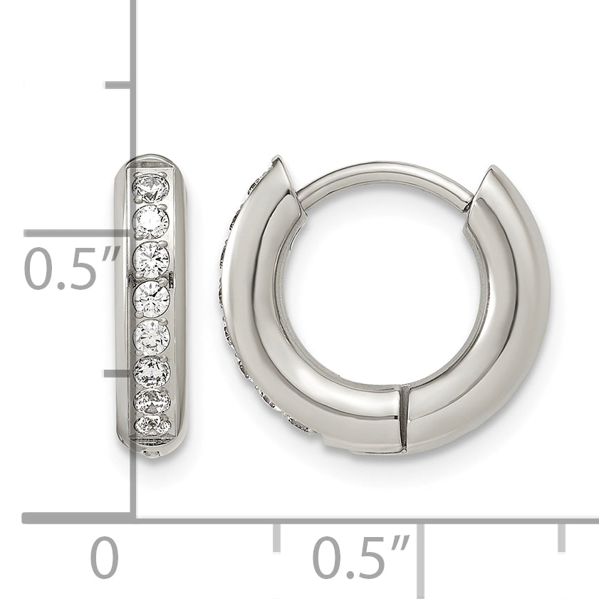 Stainless Steel Hinged Cubic Zirconia Huggie Hoop Earrings for Women