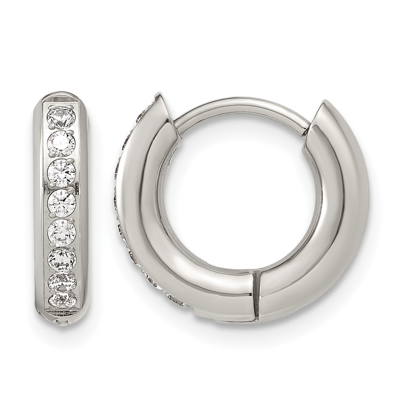 Polished Cubic Zirconia Stainless Steel Hoop Earrings 14.15mm Main image