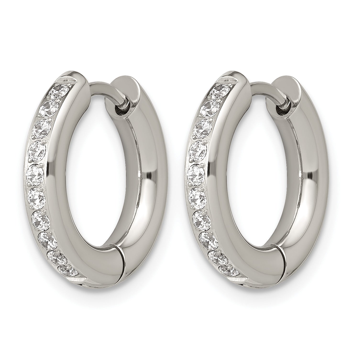 Stainless Steel Hinged Cubic Zirconia Huggie Hoop Earrings for Women