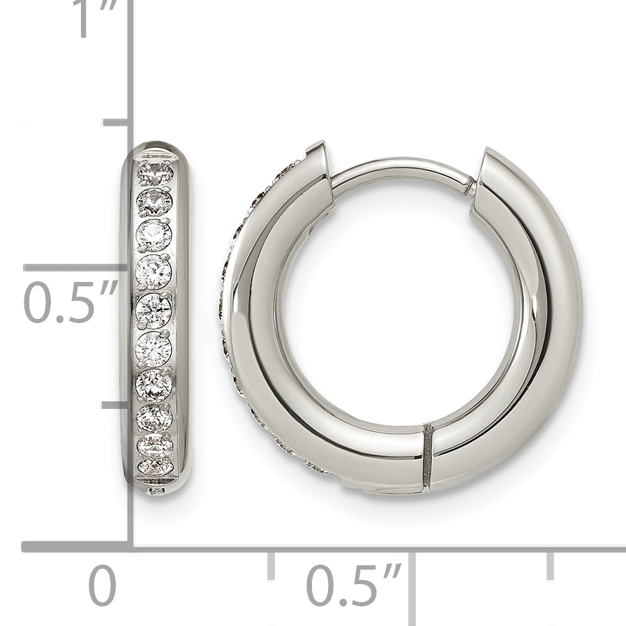 Stainless Steel Hinged Cubic Zirconia Huggie Hoop Earrings for Women