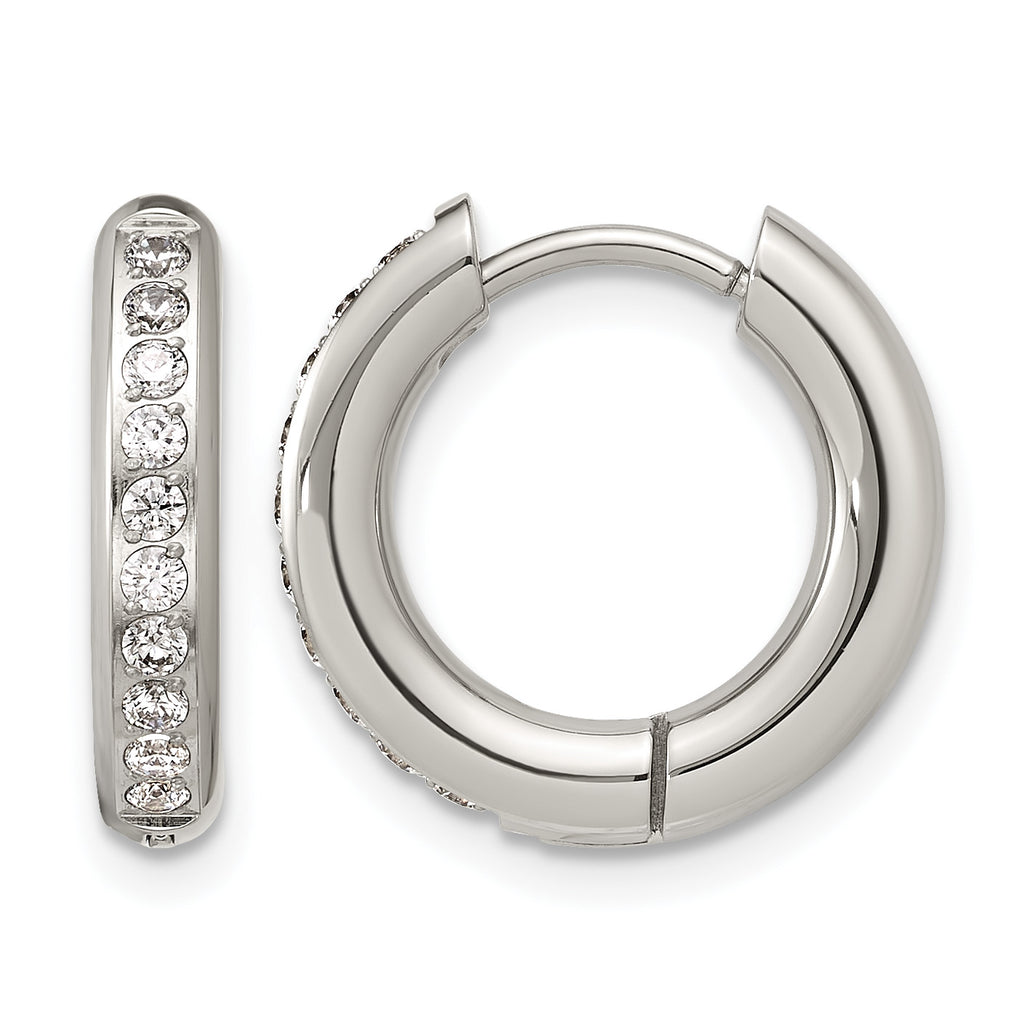 Stainless Steel Hinged Cubic Zirconia Huggie Hoop Earrings for Women