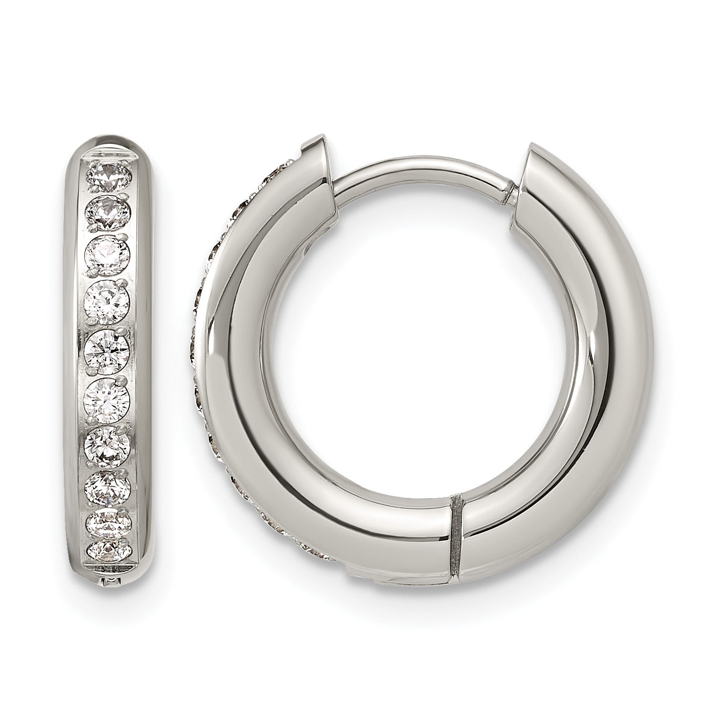 Polished Cubic Zirconia Stainless Steel Hoop Earrings 15.85mm Main image