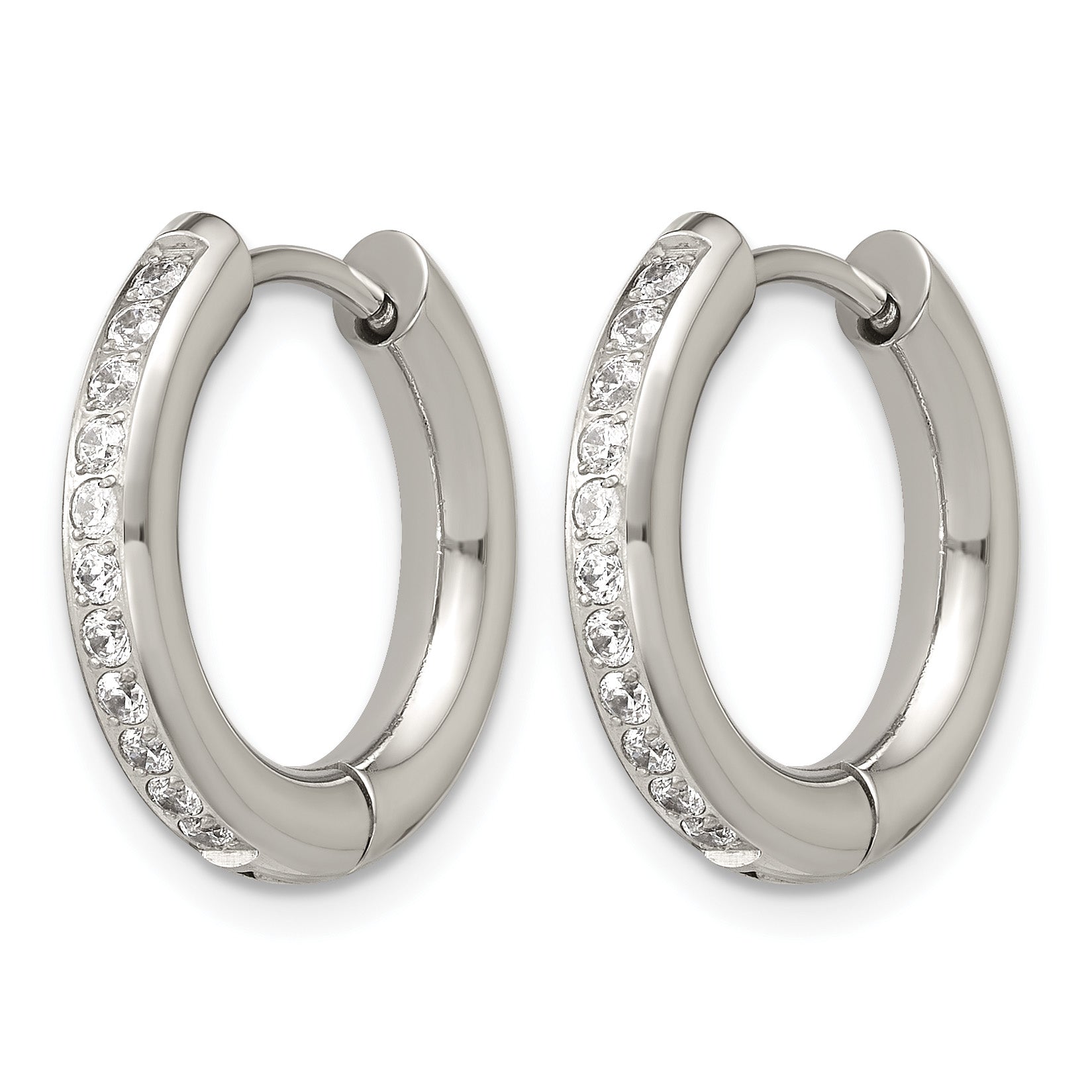 Polished Cubic Zirconia Stainless Steel Hoop Earrings 17.6mm Secondary image