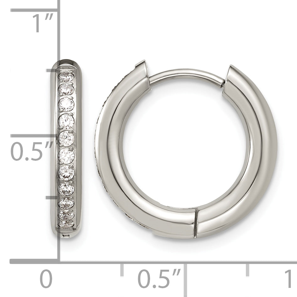 Stainless Steel Hinged Cubic Zirconia Huggie Hoop Earrings for Women