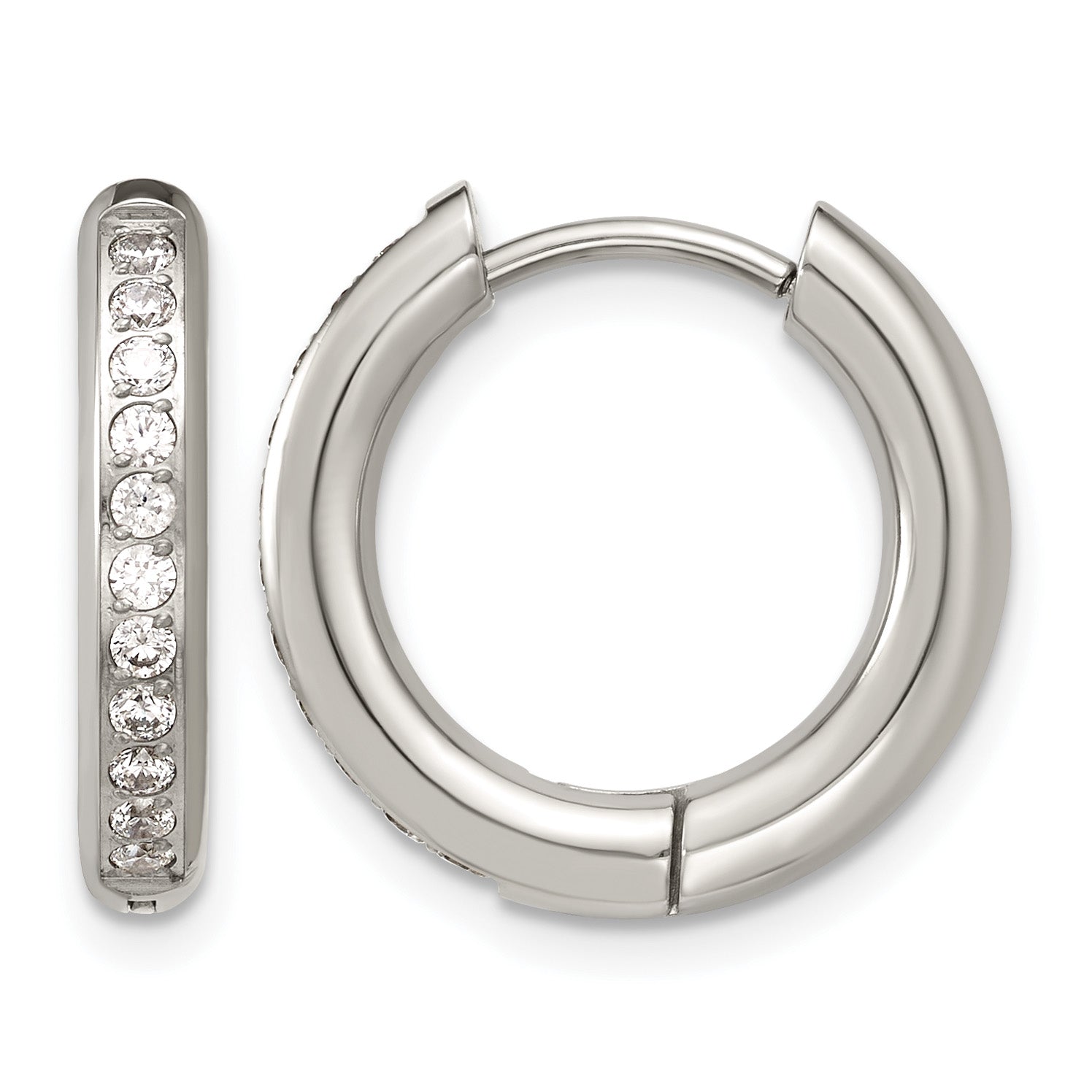 Stainless Steel Hinged Cubic Zirconia Huggie Hoop Earrings for Women