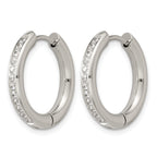 Polished Cubic Zirconia Stainless Steel Hoop Earrings 19.65mm