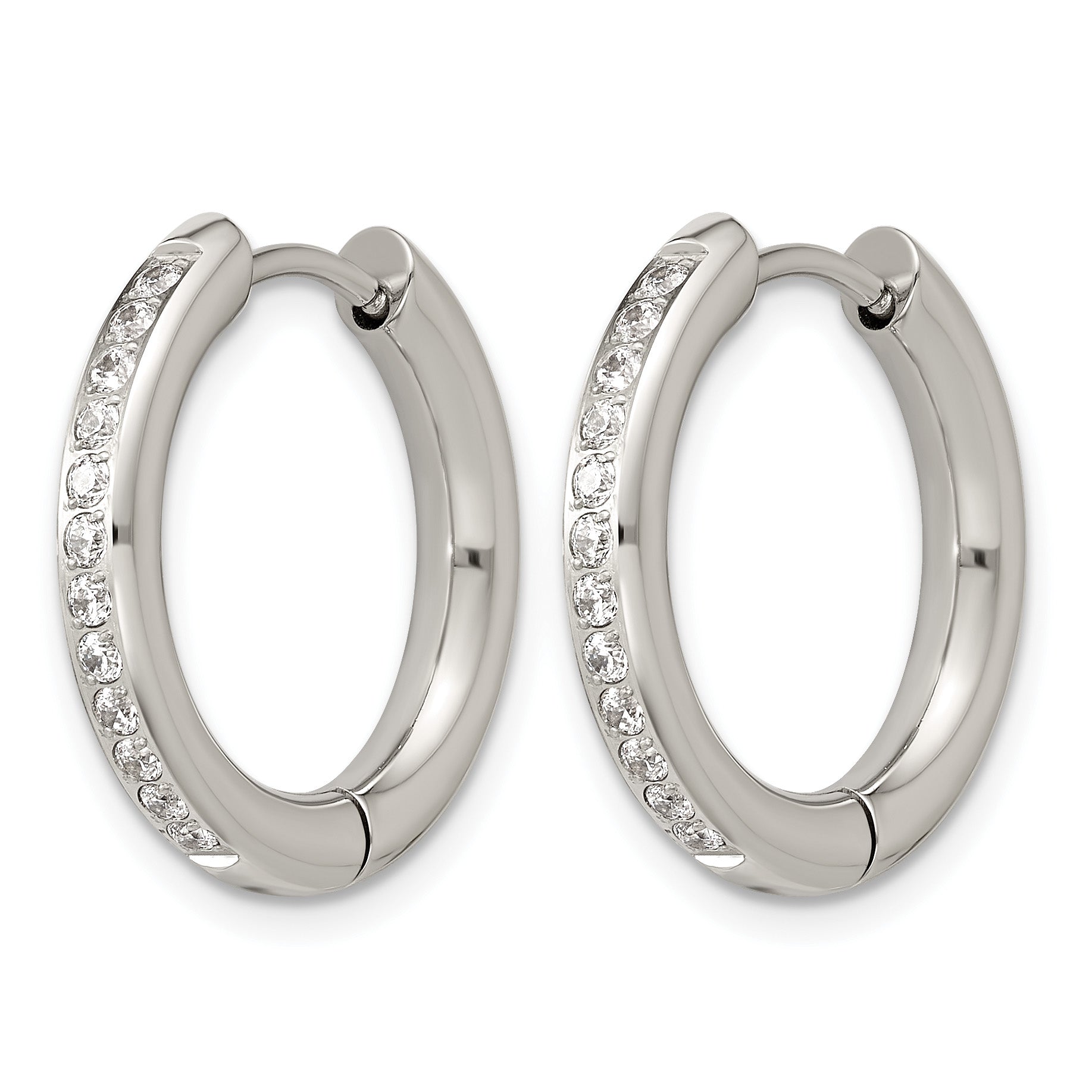 Polished Cubic Zirconia Stainless Steel Hoop Earrings 19.65mm