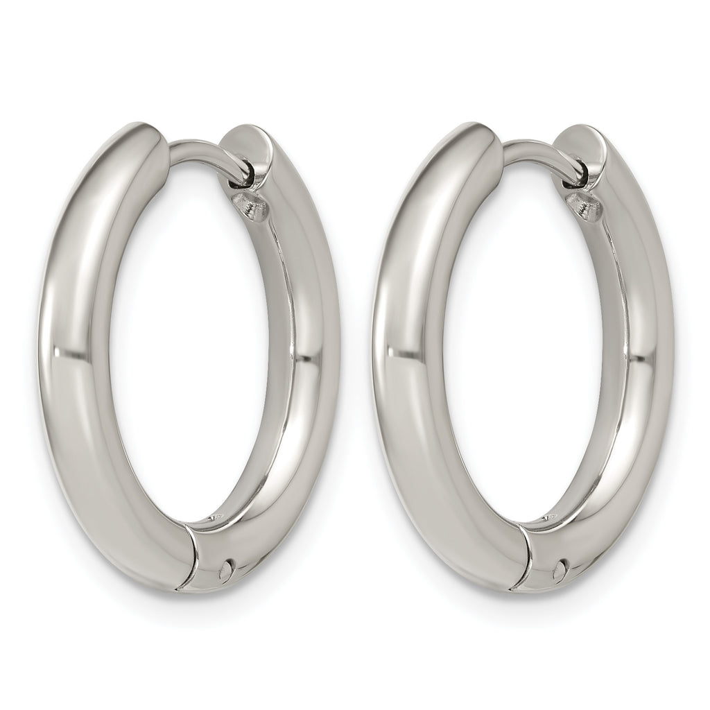 Polished Cubic Zirconia Stainless Steel Hoop Earrings 19.65mm