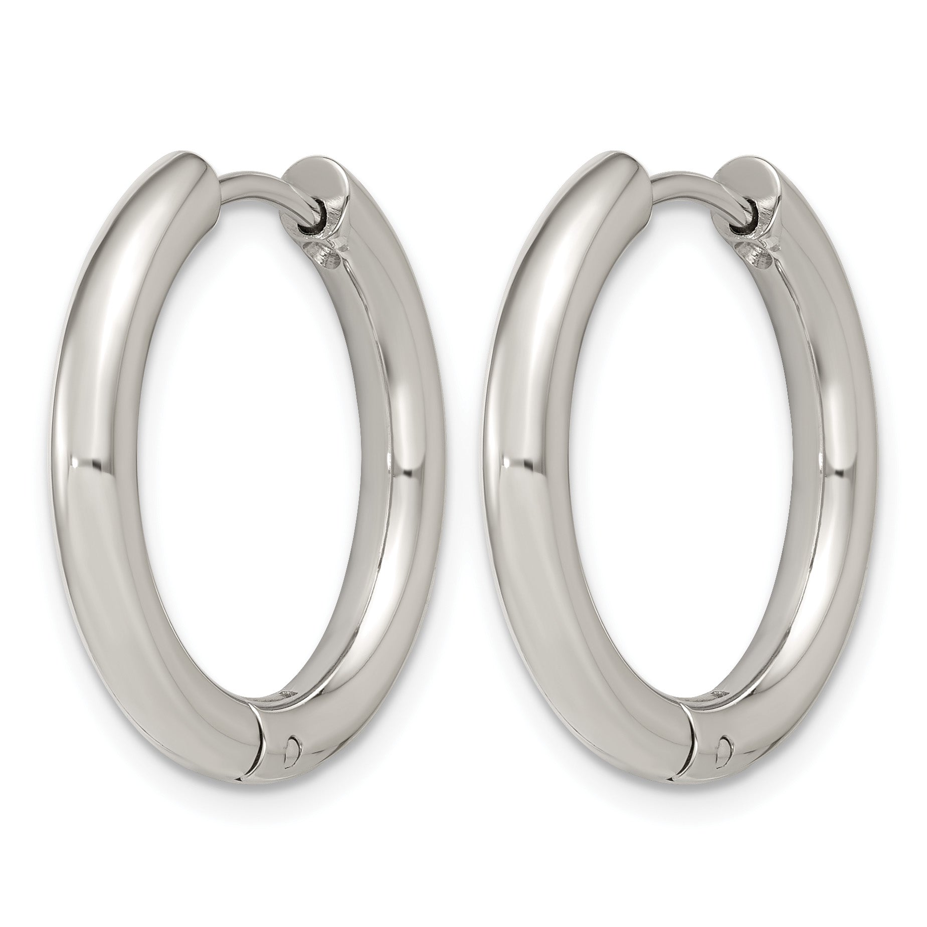 Polished Cubic Zirconia Stainless Steel Hoop Earrings 21.95mm
