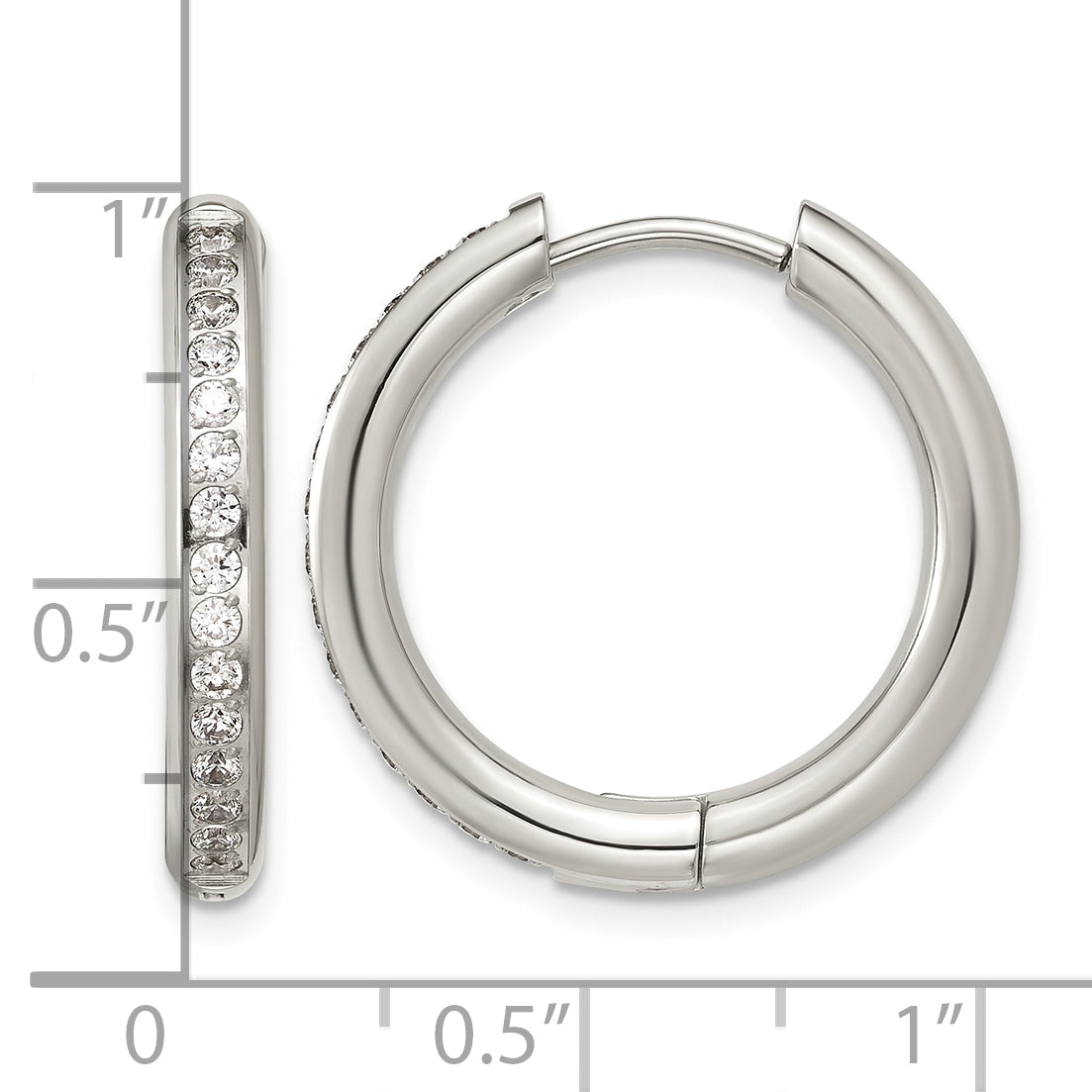 Stainless Steel Hinged Cubic Zirconia Huggie Hoop Earrings for Women
