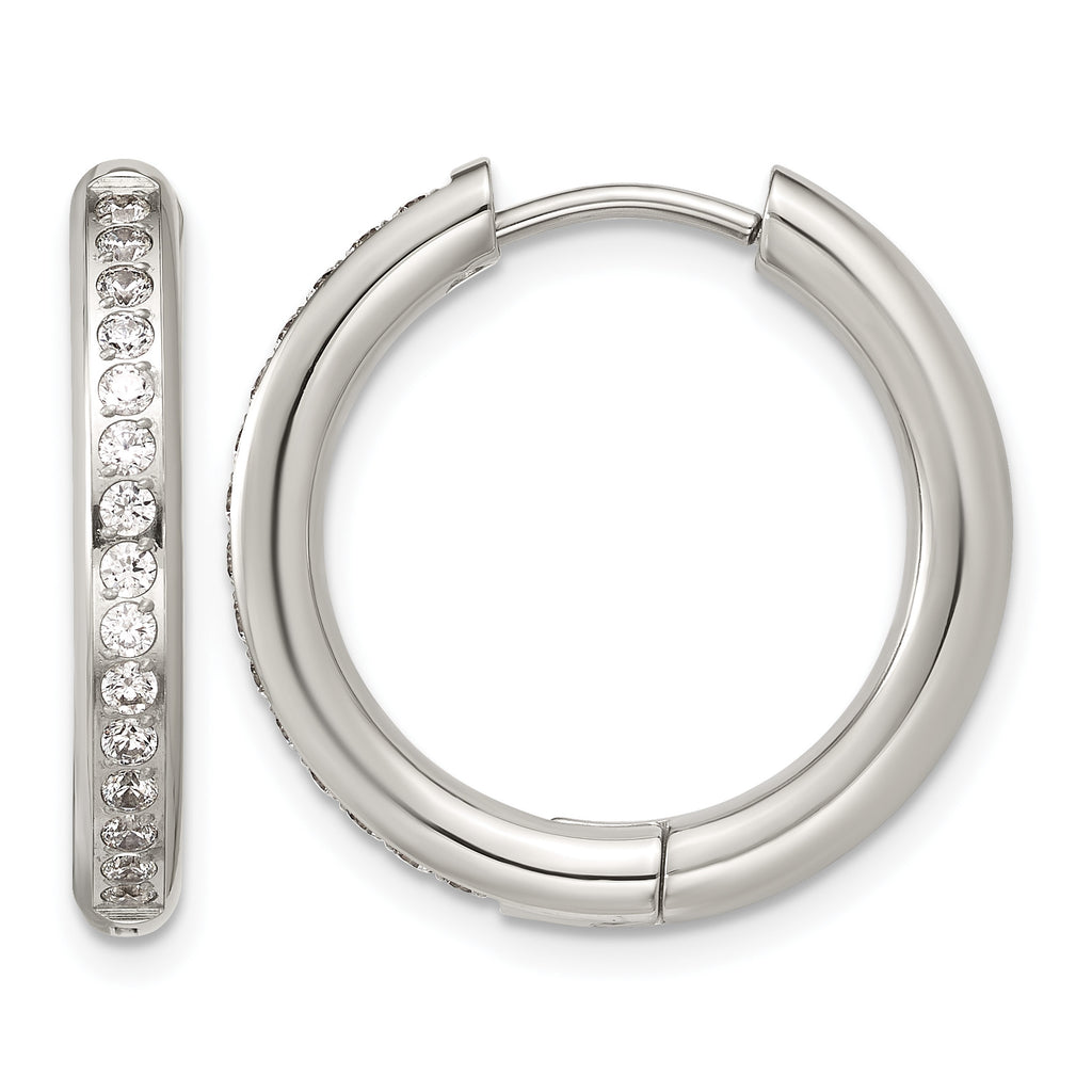 Stainless Steel Hinged Cubic Zirconia Huggie Hoop Earrings for Women