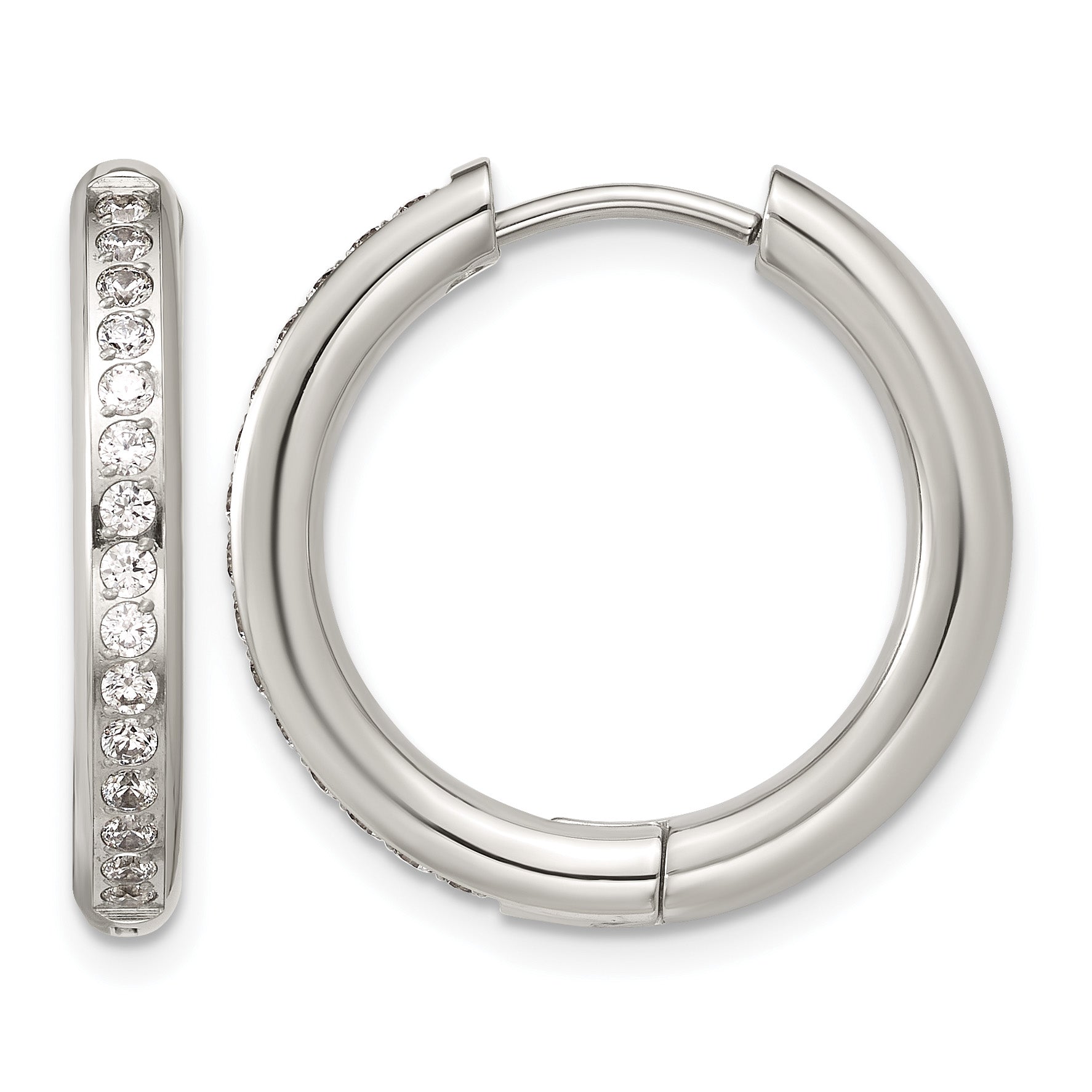 Stainless Steel Hinged Cubic Zirconia Huggie Hoop Earrings for Women
