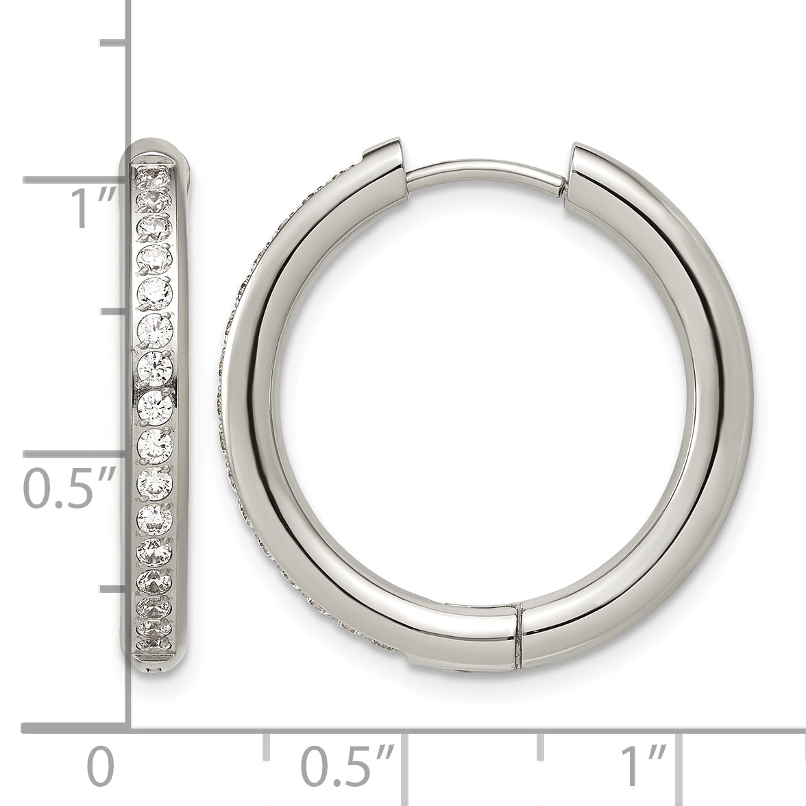 Stainless Steel Hinged Cubic Zirconia Huggie Hoop Earrings for Women