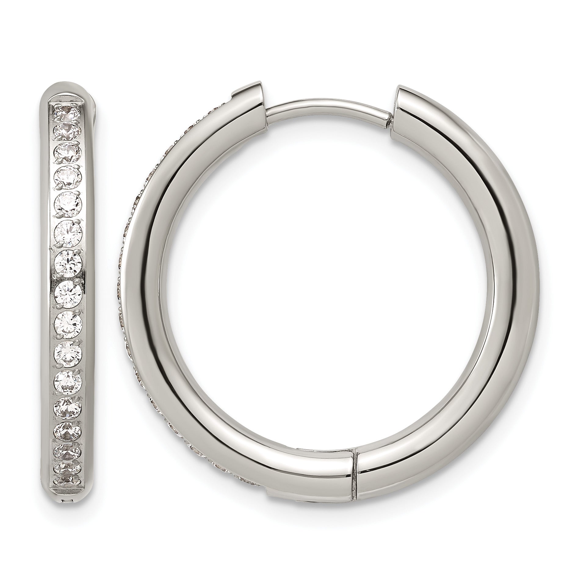 Polished Cubic Zirconia Stainless Steel Hoop Earrings 24mm Main image
