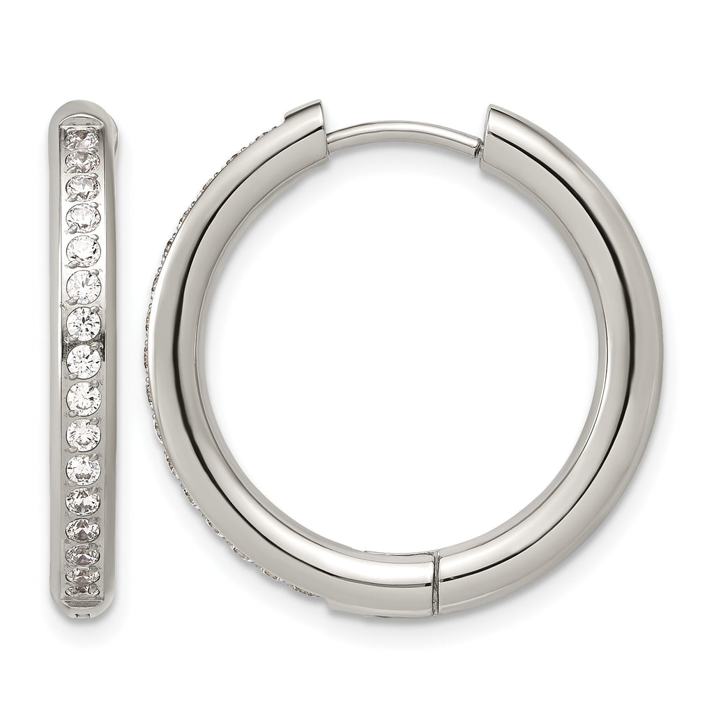 Stainless Steel Hinged Cubic Zirconia Huggie Hoop Earrings for Women