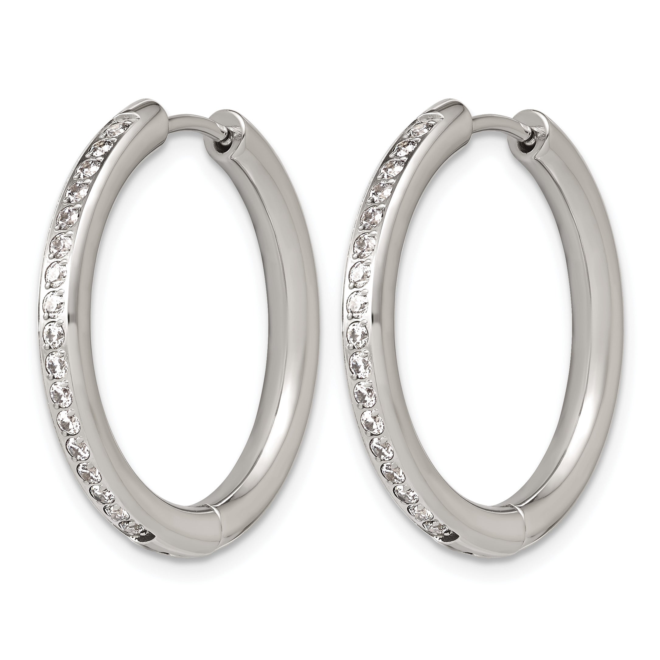 Polished Cubic Zirconia Stainless Steel Hoop Earrings 25.8mm Secondary image