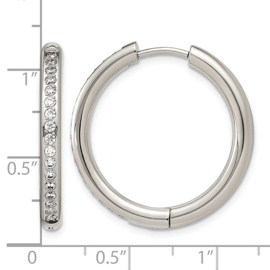 Stainless Steel Hinged Cubic Zirconia Huggie Hoop Earrings for Women