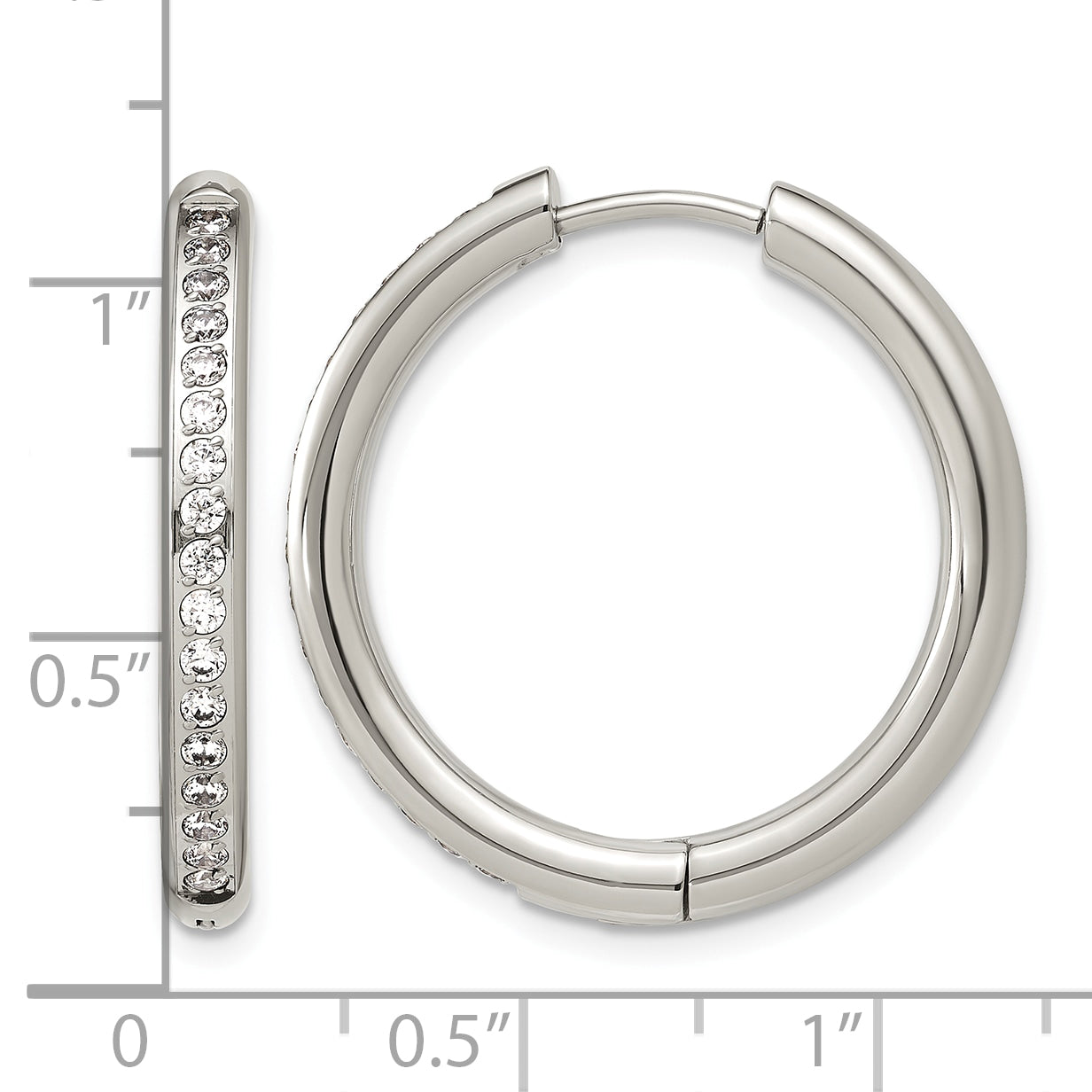 Stainless Steel Hinged Cubic Zirconia Huggie Hoop Earrings for Women