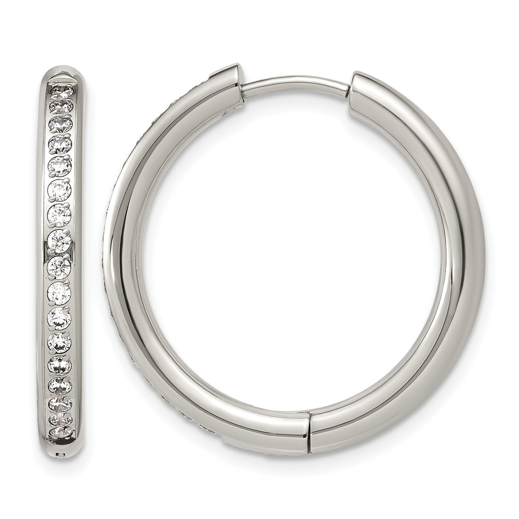 Stainless Steel Hinged Cubic Zirconia Huggie Hoop Earrings for Women