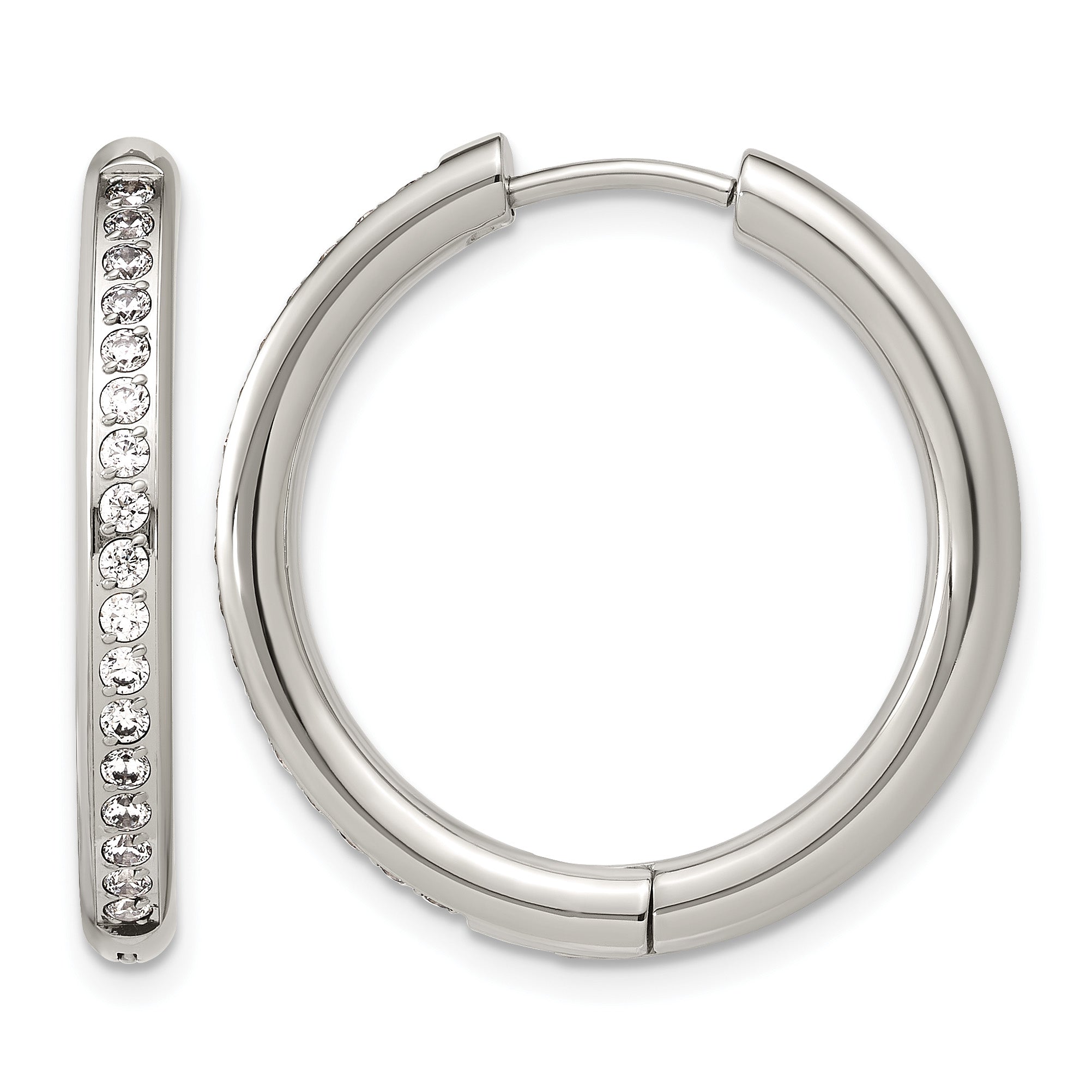 Stainless Steel Hinged Cubic Zirconia Huggie Hoop Earrings for Women