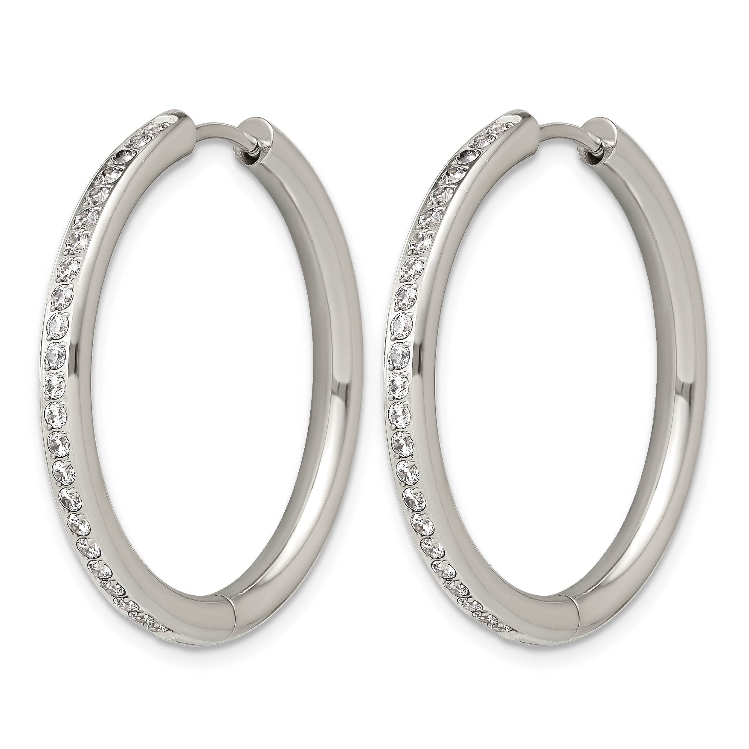 Polished Cubic Zirconia Stainless Steel Hoop Earrings 30.95mm Secondary image