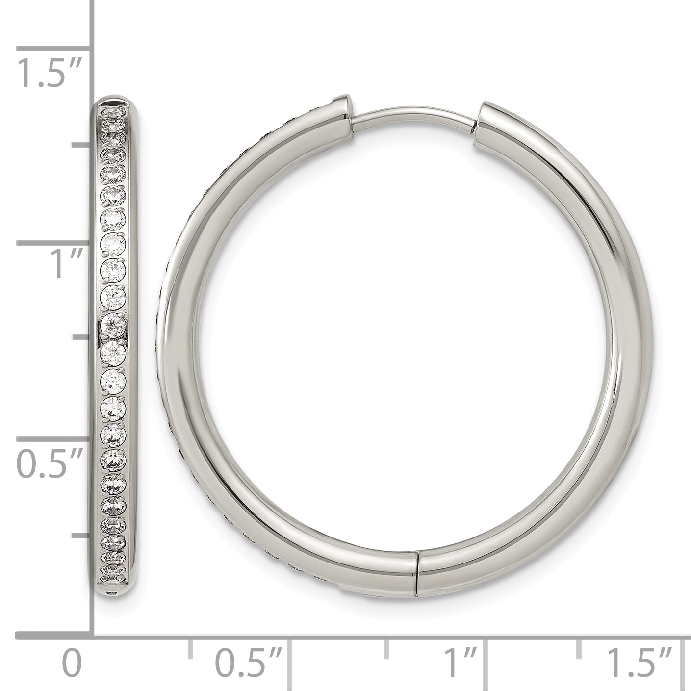 Stainless Steel Hinged Cubic Zirconia Huggie Hoop Earrings for Women
